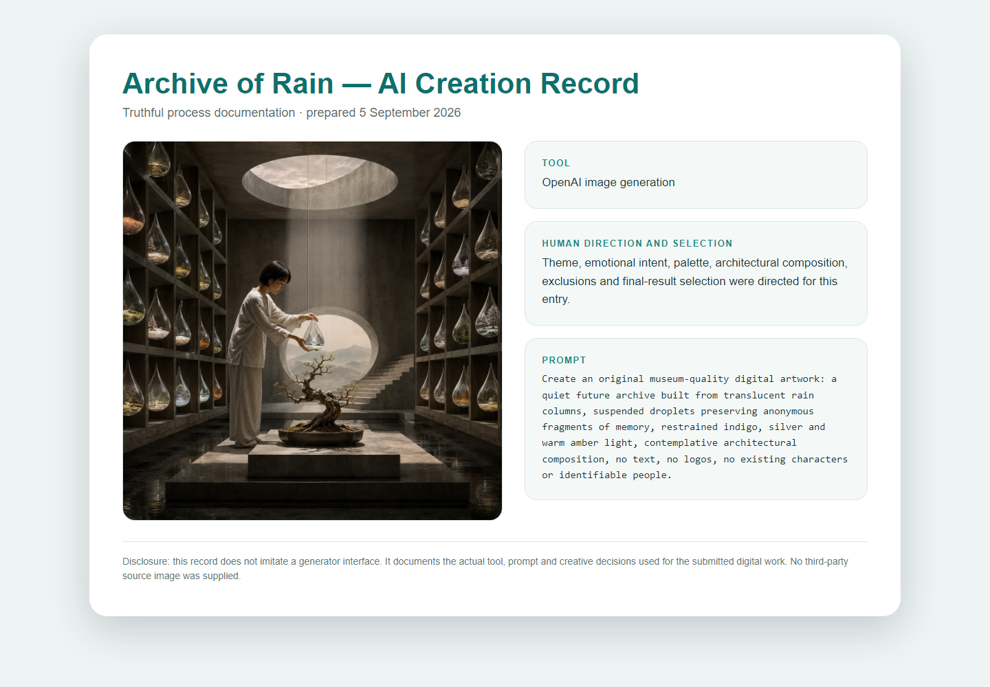 Archive of Rain creation-process record